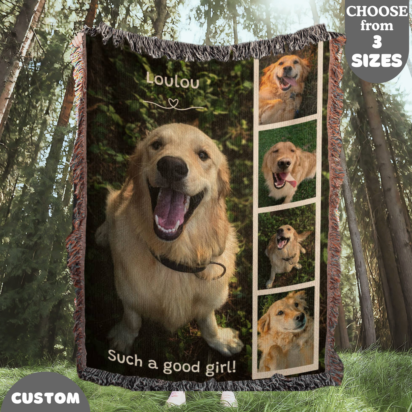 Pet Lover Custom Photo Woven Blanket Gift| Personalized Name & Pictures Dog Lover, Cat Lover Birthday Christmas Housewarming Gift | 3 sizes