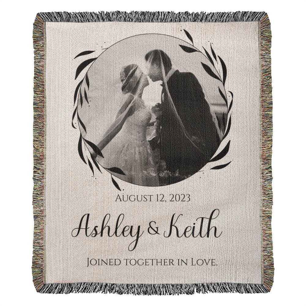 Custom COUPLE Cotton Blanket Second ANNIVERSARY Gift Personalized Photo Names Wife Husband Bride Groom Heirloom Woven Blanket Throw