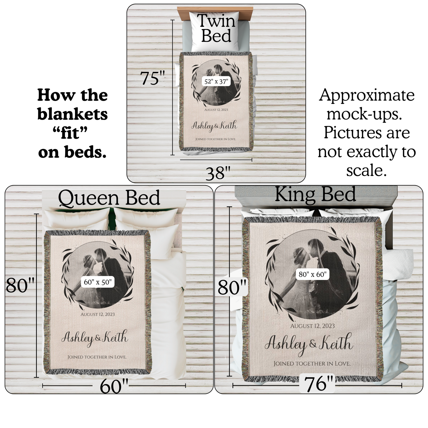 Custom COUPLE Cotton Blanket Second ANNIVERSARY Gift Personalized Photo Names Wife Husband Bride Groom Heirloom Woven Blanket Throw