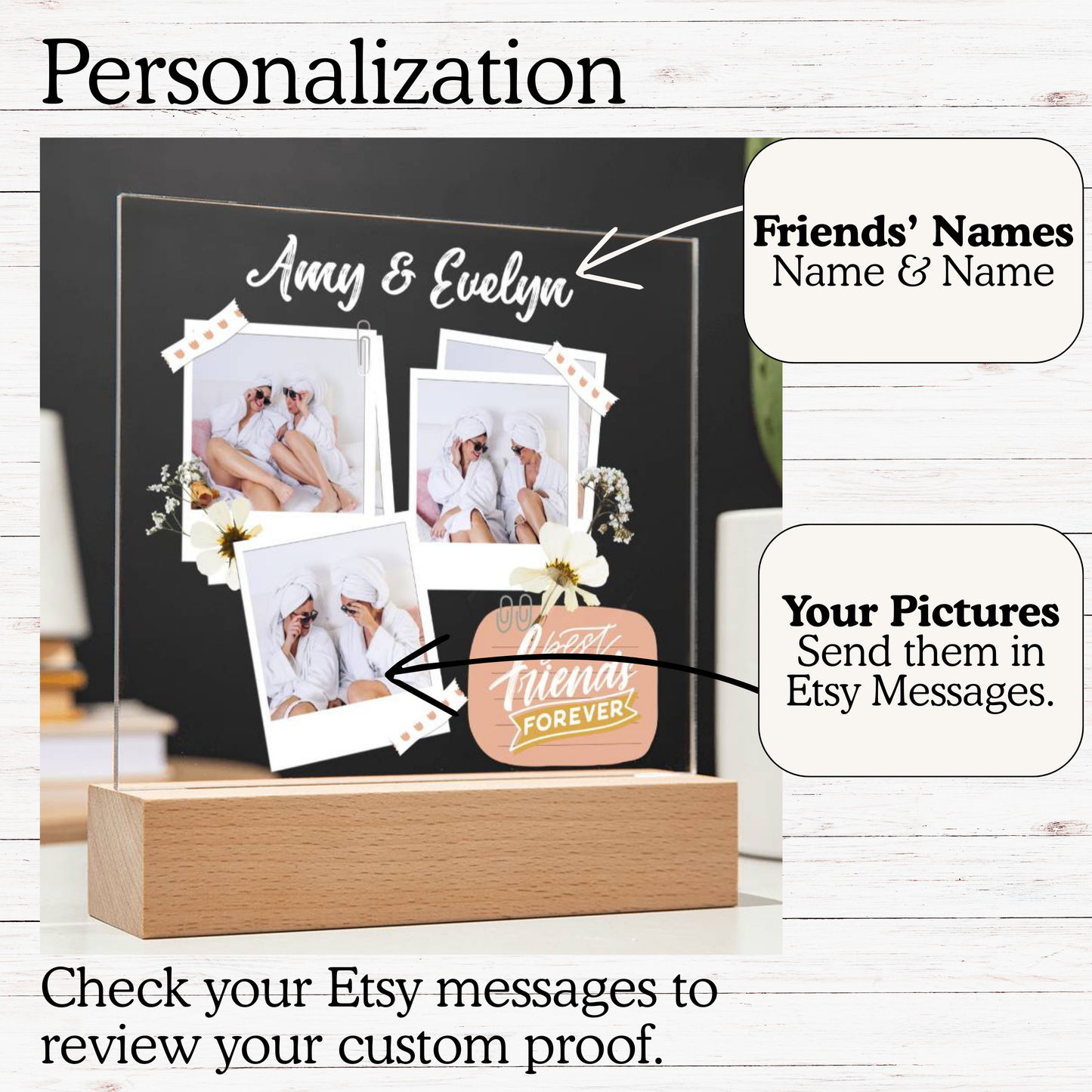 Besties Personalized Photos Forever Gift | Friend, BFF Custom Birthday Christmas Present | Add Your Names & Pictures Best Friend Love