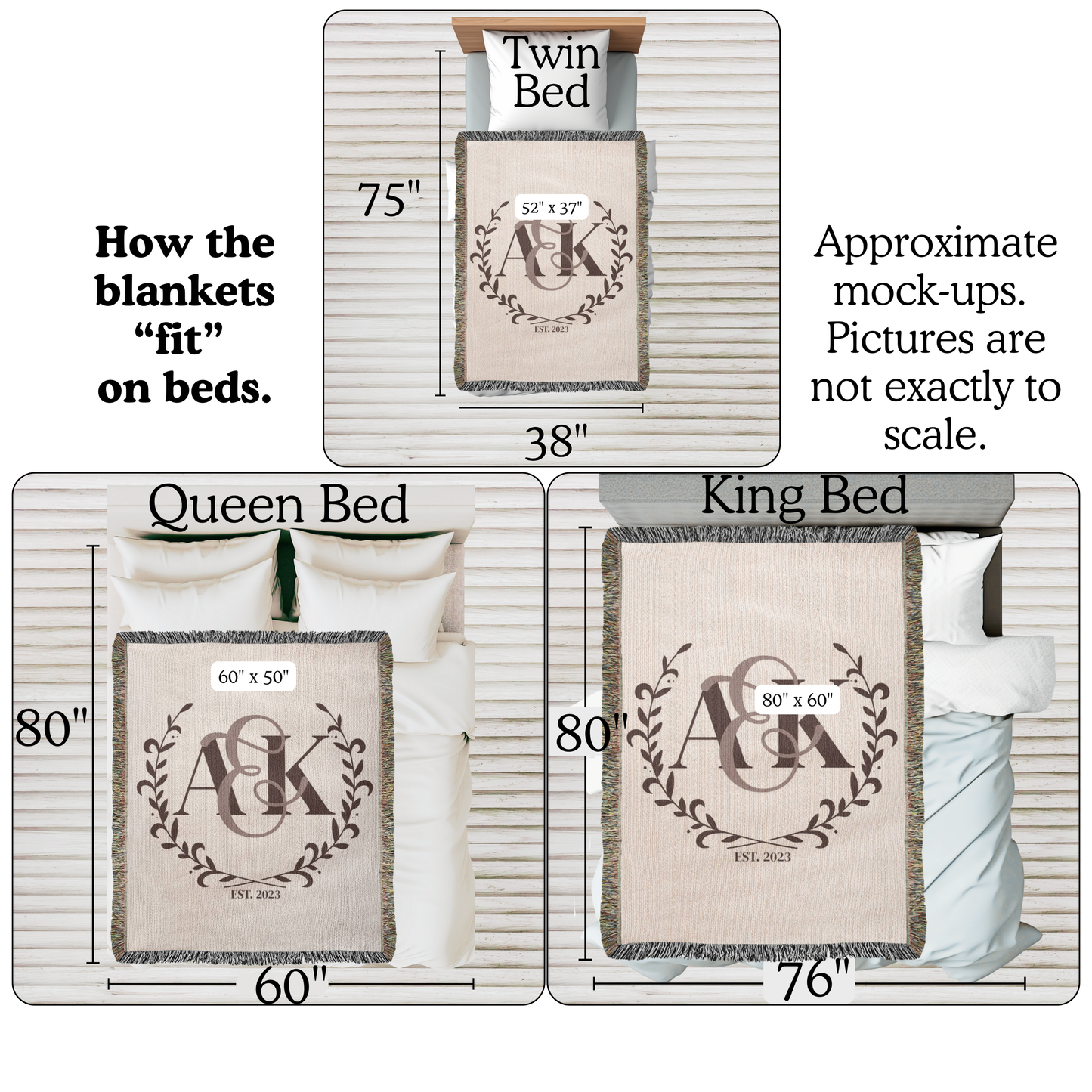 Custom COUPLE Monogram Cotton Blanket Second ANNIVERSARY Gift Personalized Wife Husband Bride Groom Heirloom Woven Throw Dark Cocoa Letters