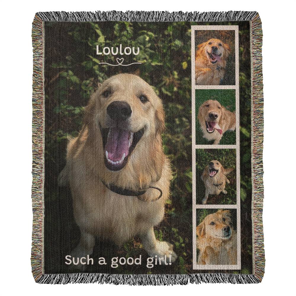 Pet Lover Custom Photo Woven Blanket Gift| Personalized Name & Pictures Dog Lover, Cat Lover Birthday Christmas Housewarming Gift | 3 sizes