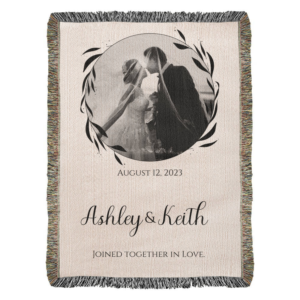 Custom COUPLE Cotton Blanket Second ANNIVERSARY Gift Personalized Photo Names Wife Husband Bride Groom Heirloom Woven Blanket Throw