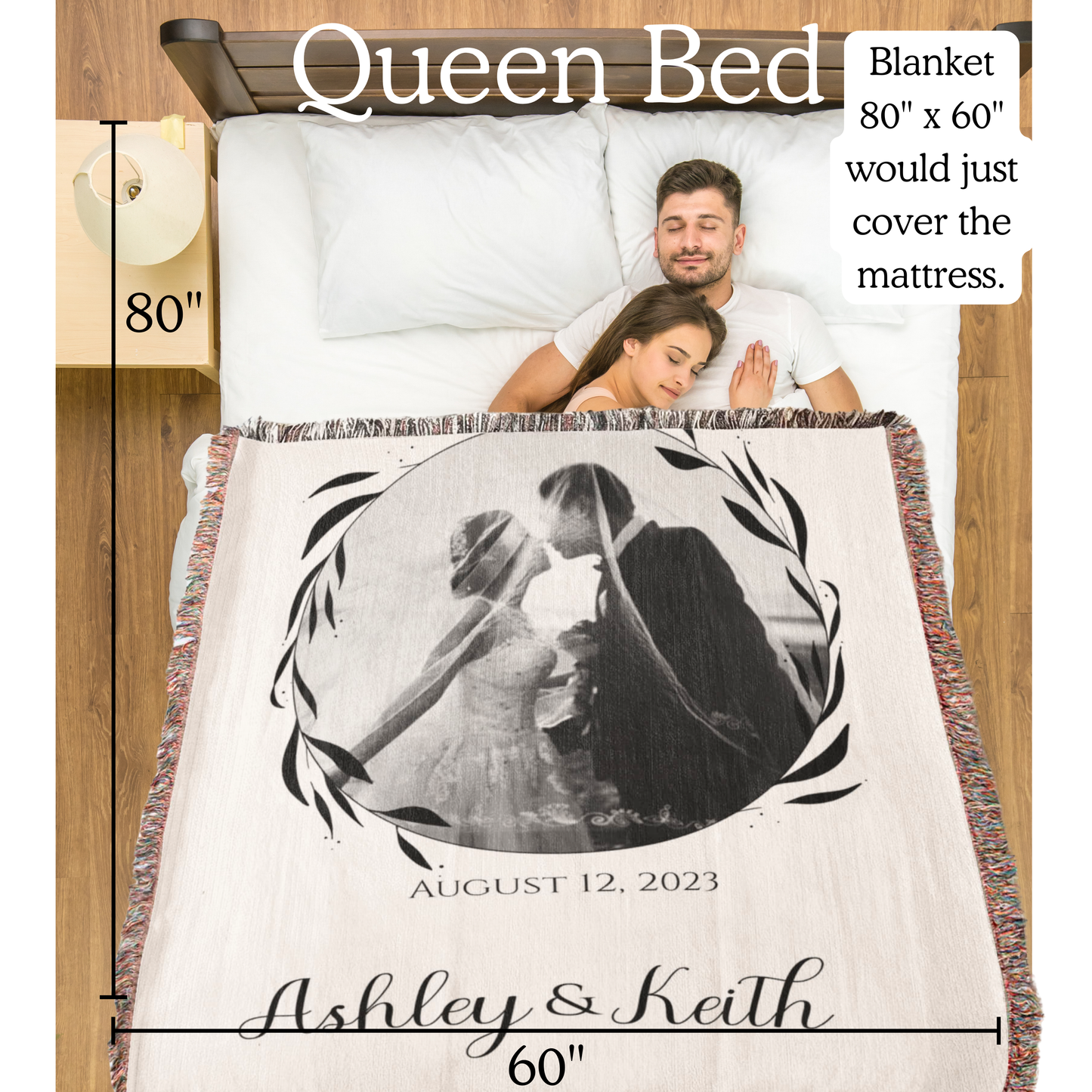 Custom COUPLE Cotton Blanket Second ANNIVERSARY Gift Personalized Photo Names Wife Husband Bride Groom Heirloom Woven Blanket Throw