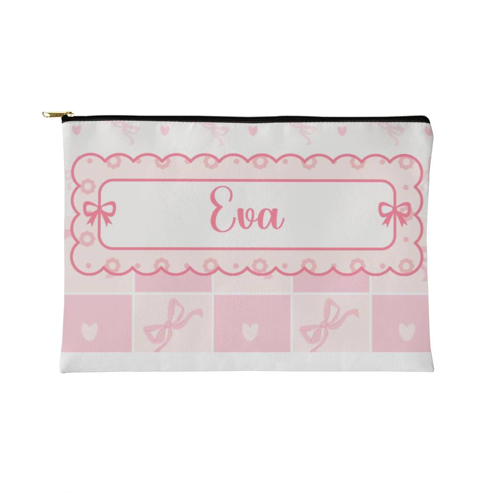 Girl Preppy Aesthetic Makeup Bag Pencil Case Personalized Pink Bow Coquette Fabric Zippered Pouch with Liner Back to School Birthday Gift