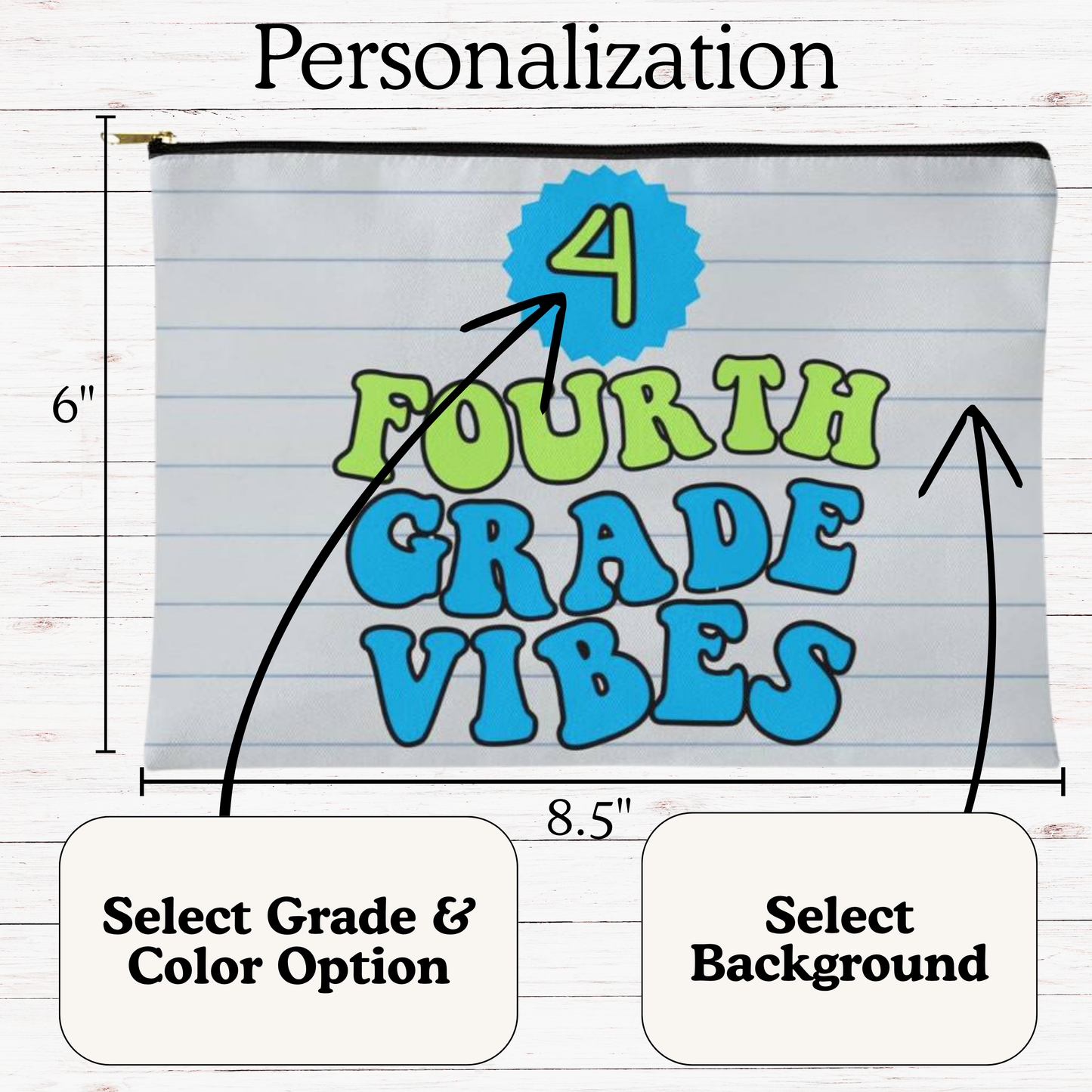 Personalized PENCIL CASE: Name, Grade, & Colors Fabric Zippered Pouch Back to School Birthday Gift for Child Boy Girl Gender Neutral