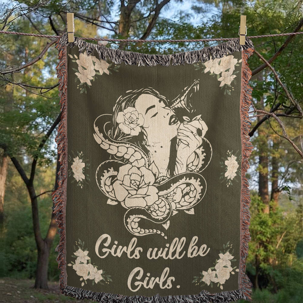 MEDUSA Girls will be Girls Woven Heirloom Blanket Comfort Color Friend Gift for Woman Feminist Strength BFF Best Friend Empowerment Throw