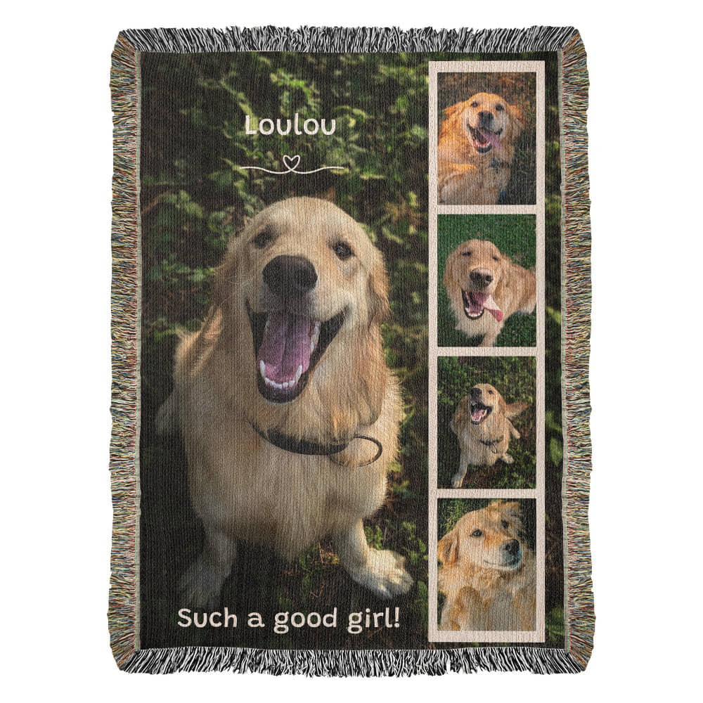 Pet Lover Custom Photo Woven Blanket Gift| Personalized Name & Pictures Dog Lover, Cat Lover Birthday Christmas Housewarming Gift | 3 sizes
