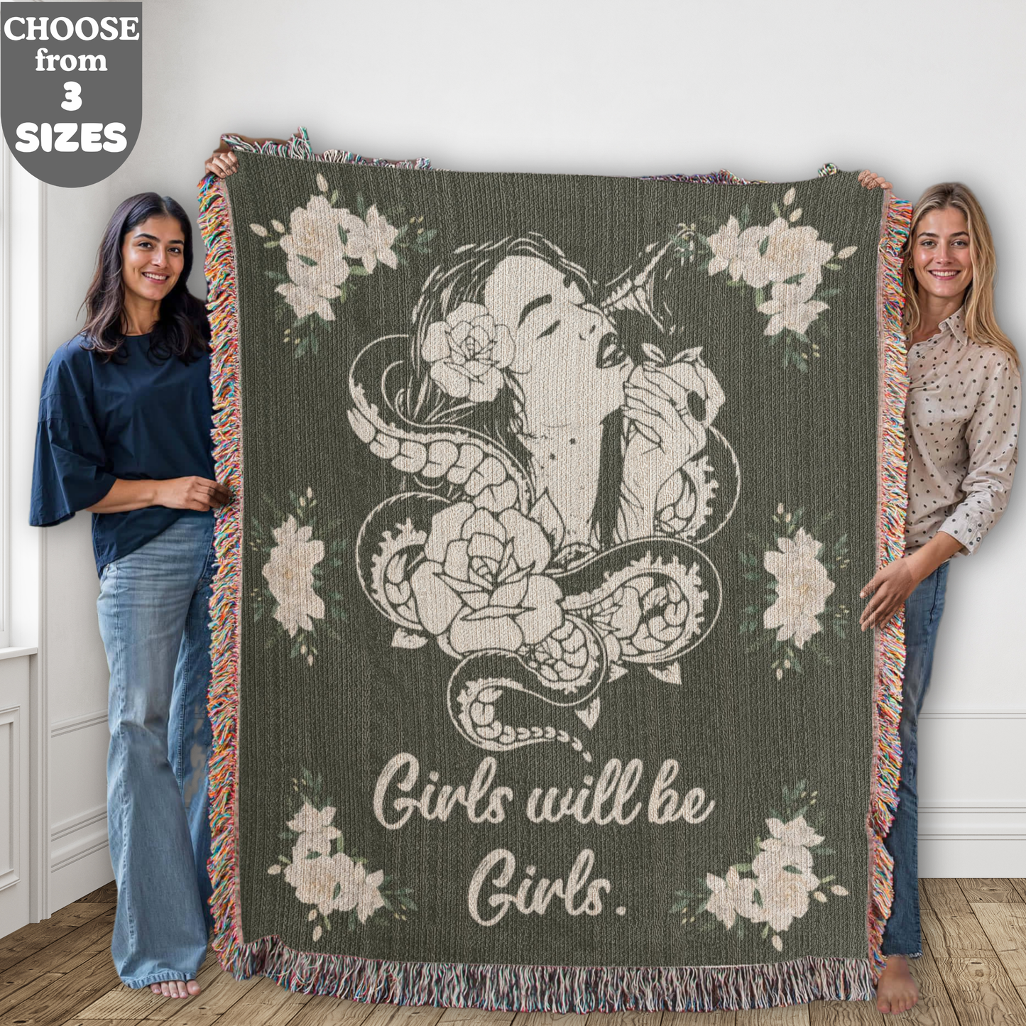 MEDUSA Girls will be Girls Woven Heirloom Blanket Comfort Color Friend Gift for Woman Feminist Strength BFF Best Friend Empowerment Throw