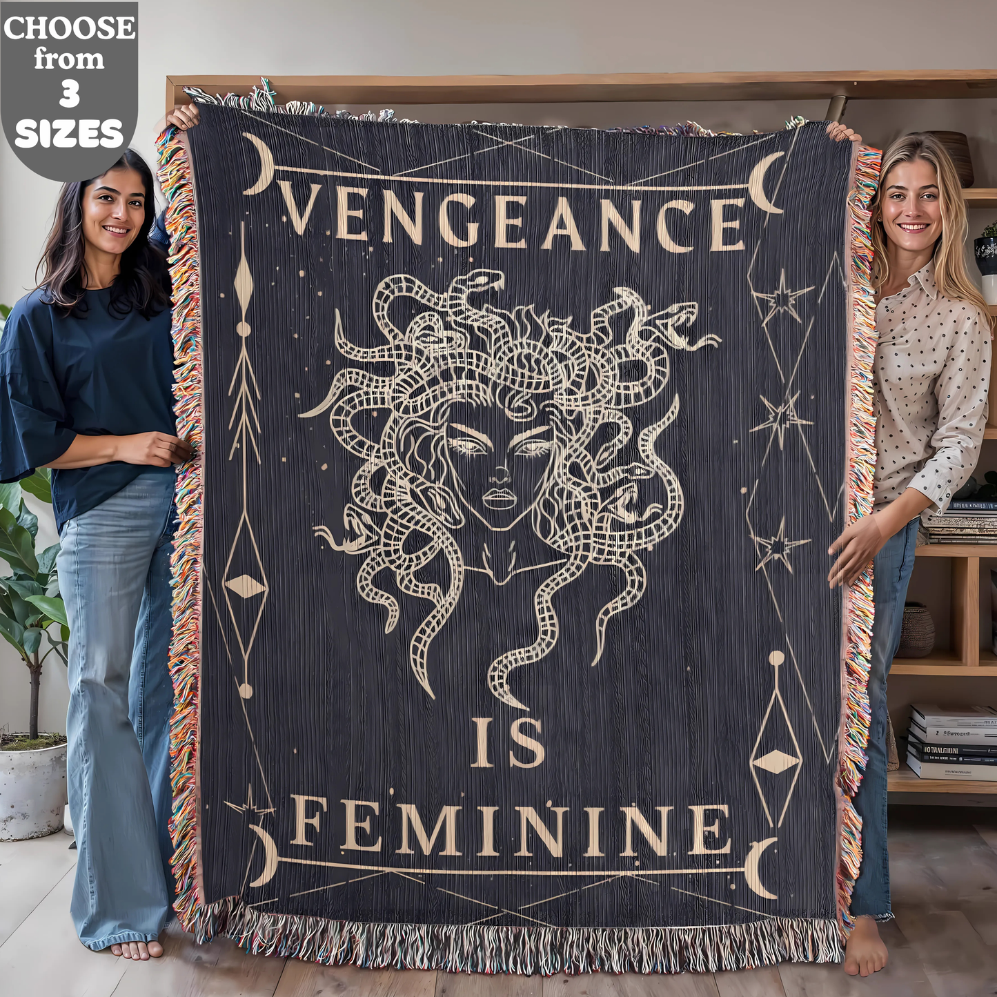 MEDUSA Vengeance is Feminine Woven Heirloom Blanket Friend Gift for Woman Feminist Strength BFF Best Friend Empowerment Throw 3 Sizes