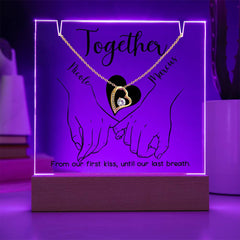 Together Pinky Hold (Black Font) Custom Keepsake Plaque & Necklace Gift Bundle