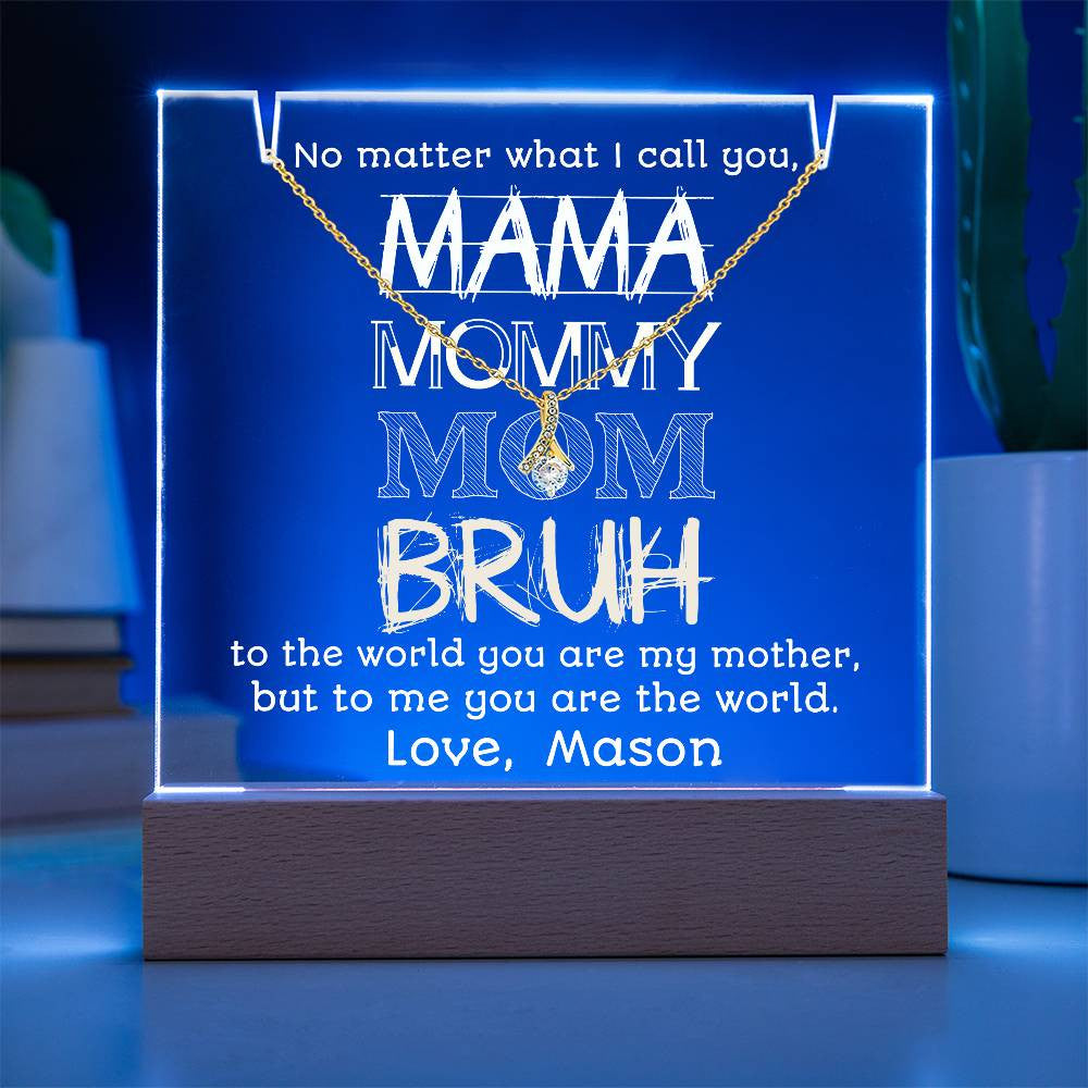 To Mom from Son | Mama Mummy Mom Bruh | Tween Teen Boy Mom Gift | Keepsake Light & Necklace Bundle | Mother’s Day Jewelry | Birthday from Kid