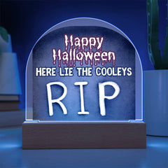 Personalized & Lit Happy Halloween from YOUR FAMILY NAME Tombstone Light Sign