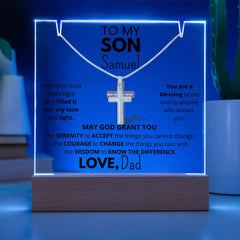 To MY or OUR Son - Personalized & Lit Keepsake bundled with Cross Necklace