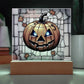 Lit Happy Halloween Sign Gothic Stain Glass Motif