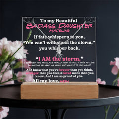 To my beautiful Badass Daughter Lit Personalized Keepsake Message & Alluring Beauty Necklace Gift Bundle