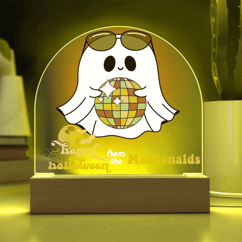 Personalized & Lit Happy Halloween from YOUR FAMILY NAME Ghost Disco Light Sign