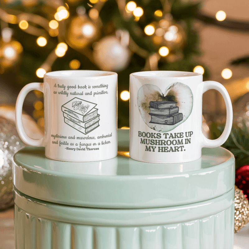 Mushroom Lover Book Lover Cottagecore Mug. White Ceramic or Stainless Steel Enamel Mug.Fun friend gift idea.Self-Gift idea.