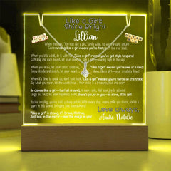 Like a Girl Lit Personalized Keepsake Message & Alluring Beauty Necklace Gift Bundle