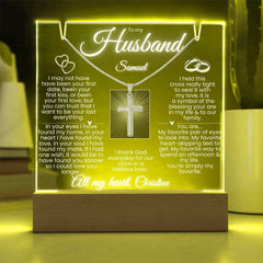 To My Husband - Personalized & Lit Keepsake and Cross Necklace Bundle