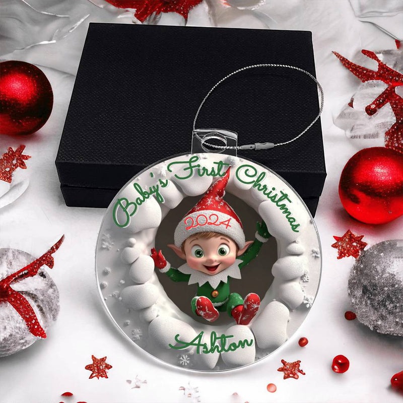 3-D Baby’s First Christmas 2024 Elf Acrylic Ornament Plaque