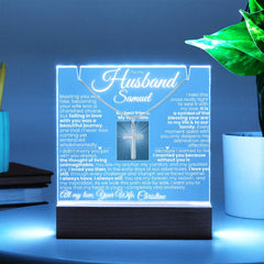 To My Husband - Personalized & Lit Keepsake and Cross Necklace Bundle