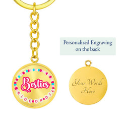 Besties Ride or Die Personalized Graphic Circle Keychain