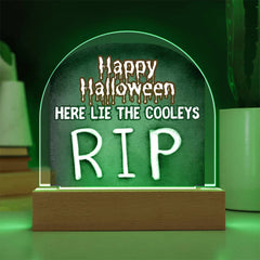 Personalized & Lit Happy Halloween from YOUR FAMILY NAME Tombstone Light Sign