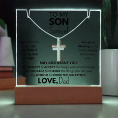 To MY or OUR Son - Personalized & Lit Keepsake bundled with Cross Necklace