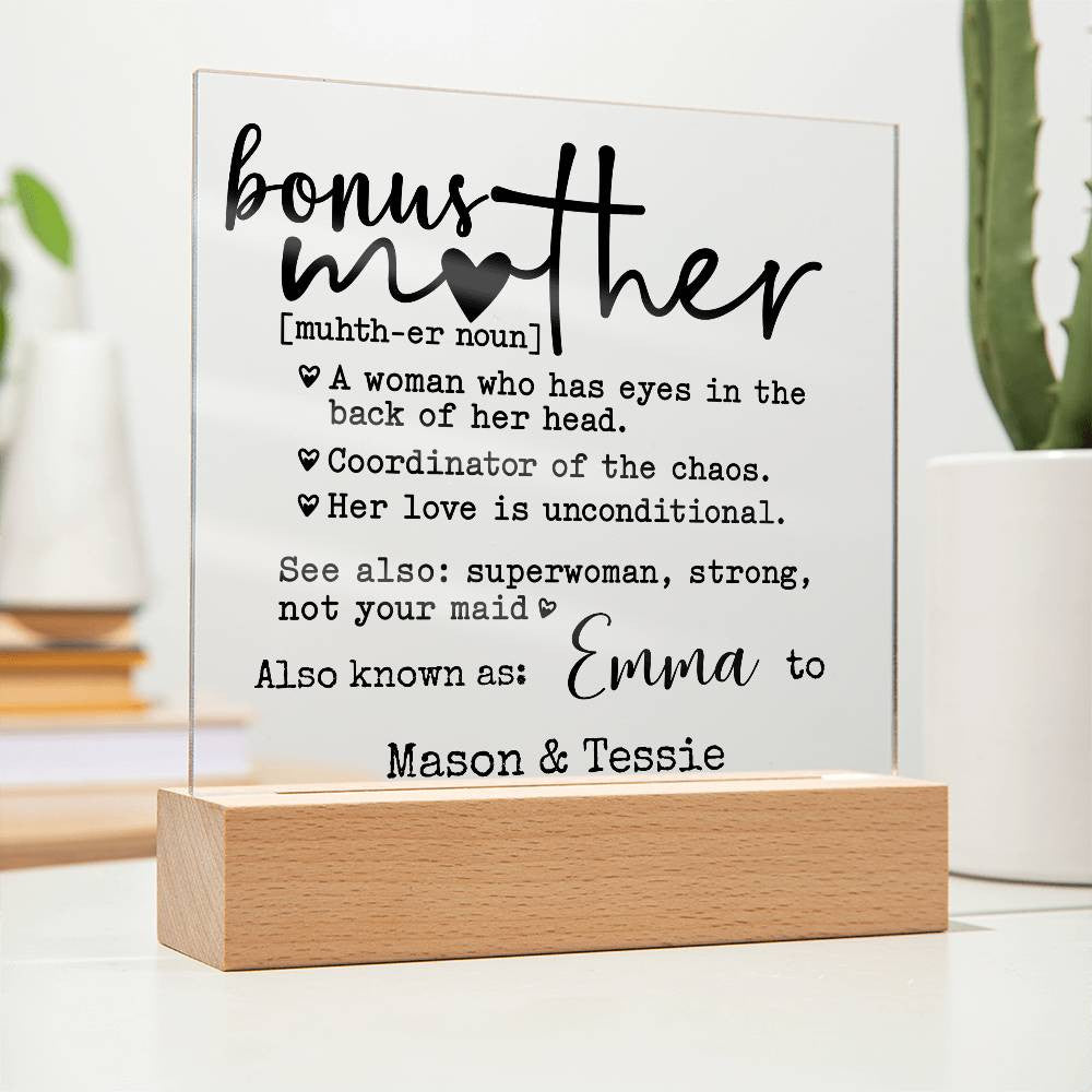 Bonus Mother Personalized Definition Keepsake Plaque | Custom bonus mom & kids names | Mother’s Day, Birthday,Christmas