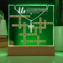 Husband Crossword Lit Keepsake and Cross Necklace Bundle