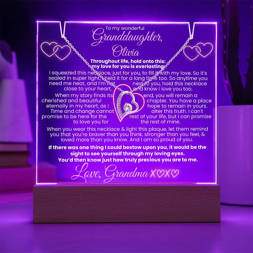 Granddaughter Custom Lit Keepsake Message Plaque & Necklace Gift Bundle