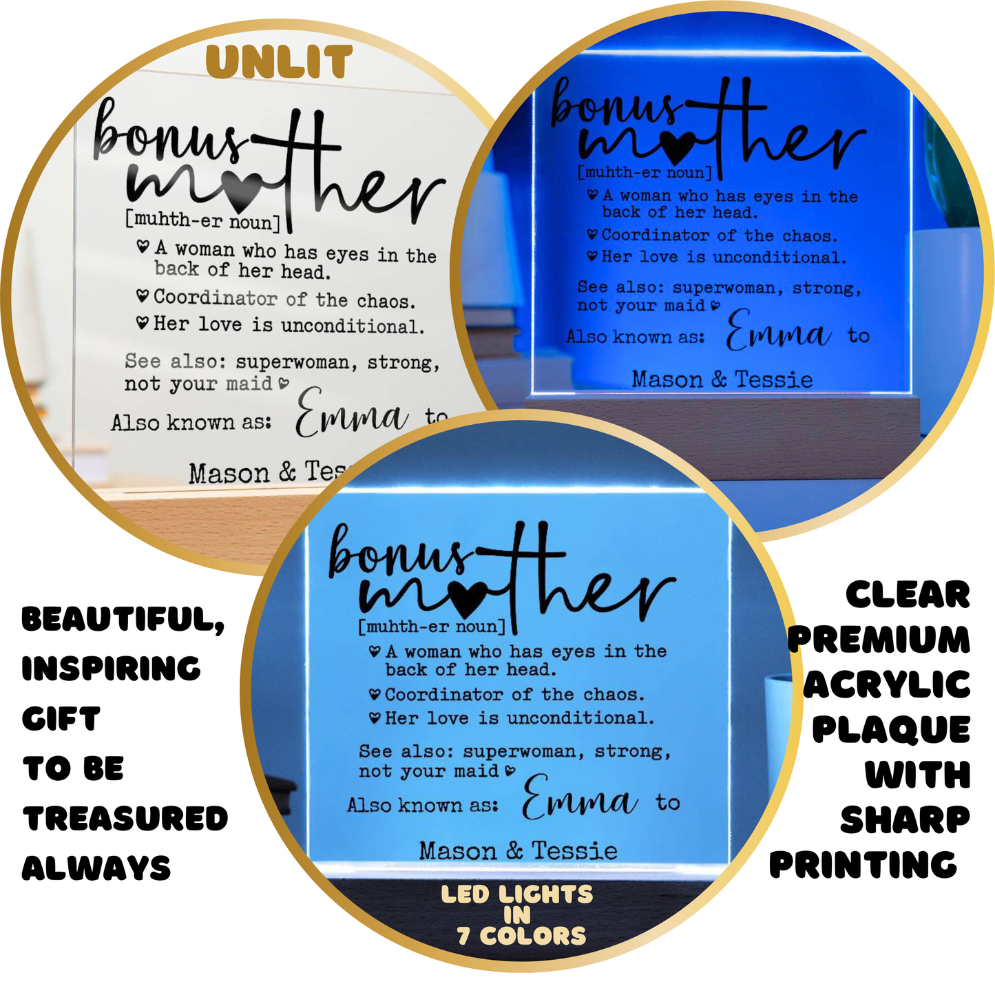 Bonus Mother Personalized Definition Keepsake Plaque | Custom bonus mom & kids names | Mother’s Day, Birthday,Christmas