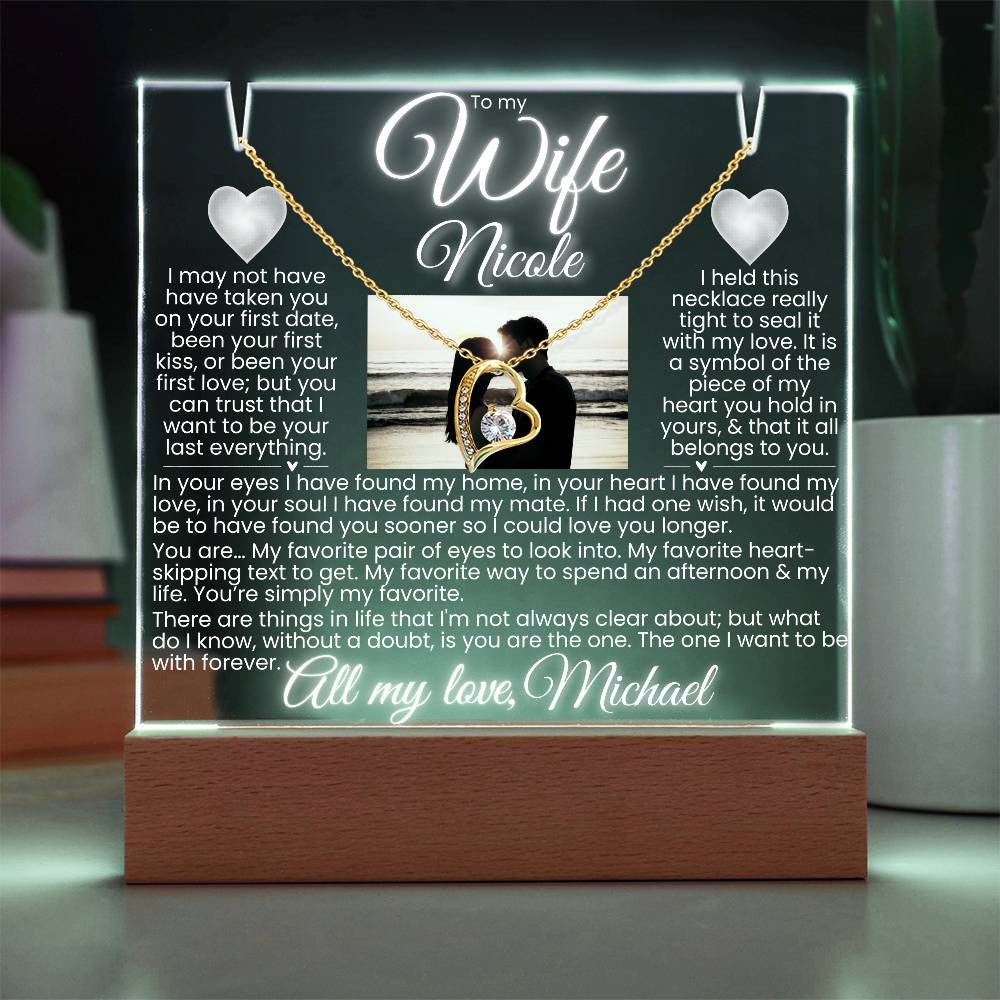 To my Wife Custom Photo Keepsake Plaque & Necklace Gift Bundle