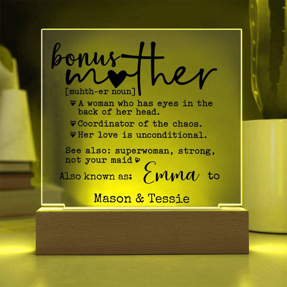 Bonus Mother Personalized Definition Keepsake Plaque | Custom bonus mom & kids names | Mother’s Day, Birthday,Christmas