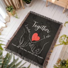 Personalized Together Pinky Hold Hands Heirloom Woven Blanket