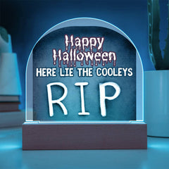 Personalized & Lit Happy Halloween from YOUR FAMILY NAME Tombstone Light Sign