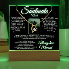 To my Soulmate PERSONALIZED Elegantly Noir LED Lit Stand w Names & Photo Option: Forever Love Necklace (White or Yellow Gold)