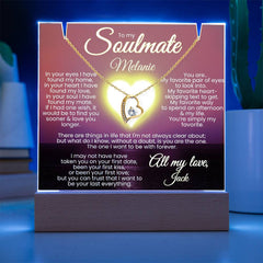 To my Soulmate PERSONALIZE Names: Forever Love Necklace (White or Yellow Gold) & Personalized Keepsake Light w Heart Sunset.