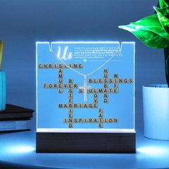 Husband Crossword Lit Keepsake and Cross Necklace Bundle