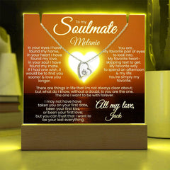 To my Soulmate PERSONALIZE Names: Forever Love Necklace (White or Yellow Gold) & Personalized Keepsake Light w Heart Sunset.