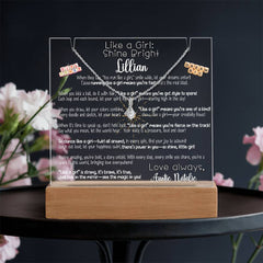 Like a Girl Lit Personalized Keepsake Message & Alluring Beauty Necklace Gift Bundle