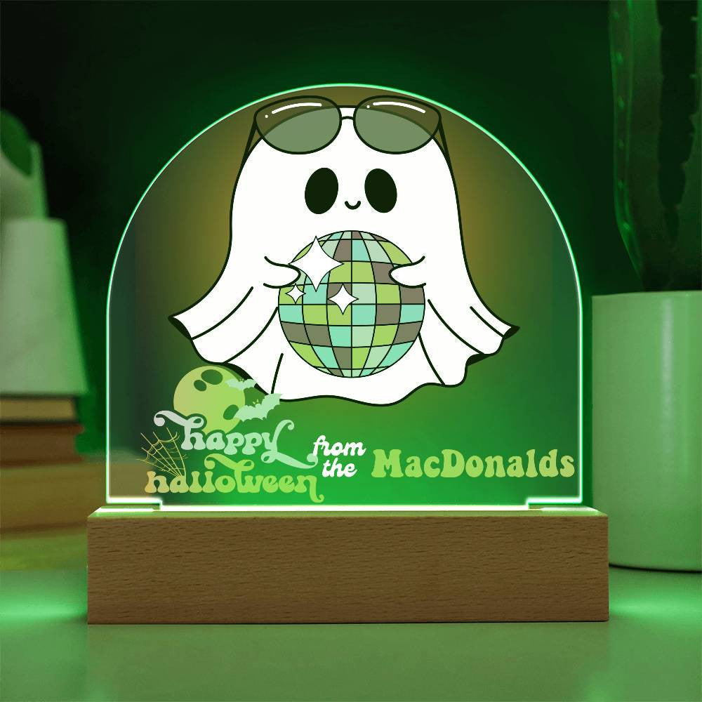 Personalized & Lit Happy Halloween from YOUR FAMILY NAME Ghost Disco Light Sign