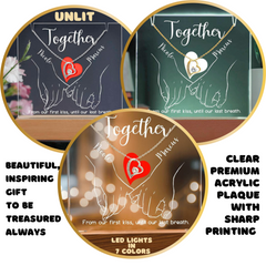 Together Pinky Hold (White Font) Custom Keepsake Plaque & Necklace Gift Bundle