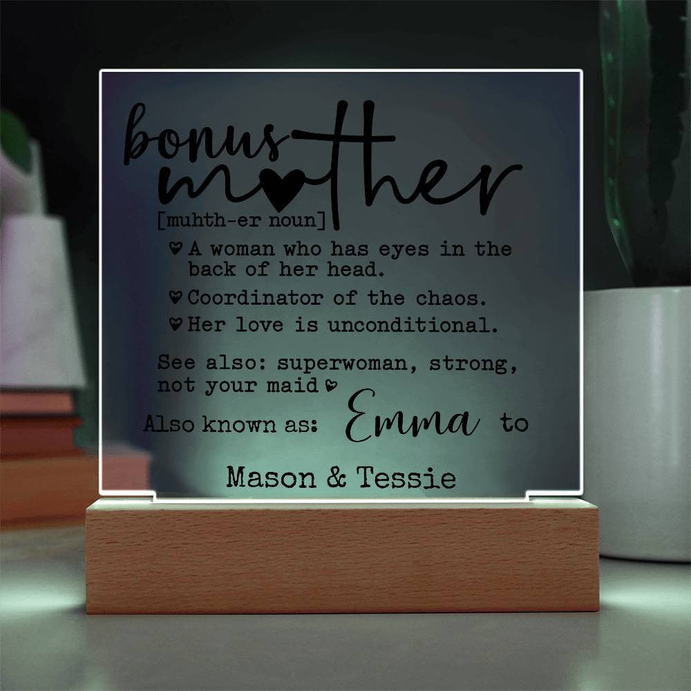 Bonus Mother Personalized Definition Keepsake Plaque | Custom bonus mom & kids names | Mother’s Day, Birthday,Christmas