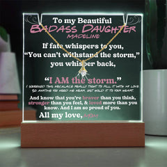 To my beautiful Badass Daughter Lit Personalized Keepsake Message & Alluring Beauty Necklace Gift Bundle