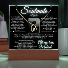 To my Soulmate PERSONALIZED Elegantly Noir LED Lit Stand w Names & Photo Option: Forever Love Necklace (White or Yellow Gold)