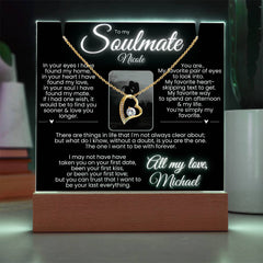 To my Soulmate PERSONALIZED Elegantly Noir LED Lit Stand w Names & Photo Option: Forever Love Necklace (White or Yellow Gold)