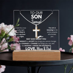 To MY or OUR Son - Personalized & Lit Keepsake bundled with Cross Necklace