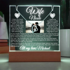 To my Wife Custom Photo Keepsake Plaque & Necklace Gift Bundle